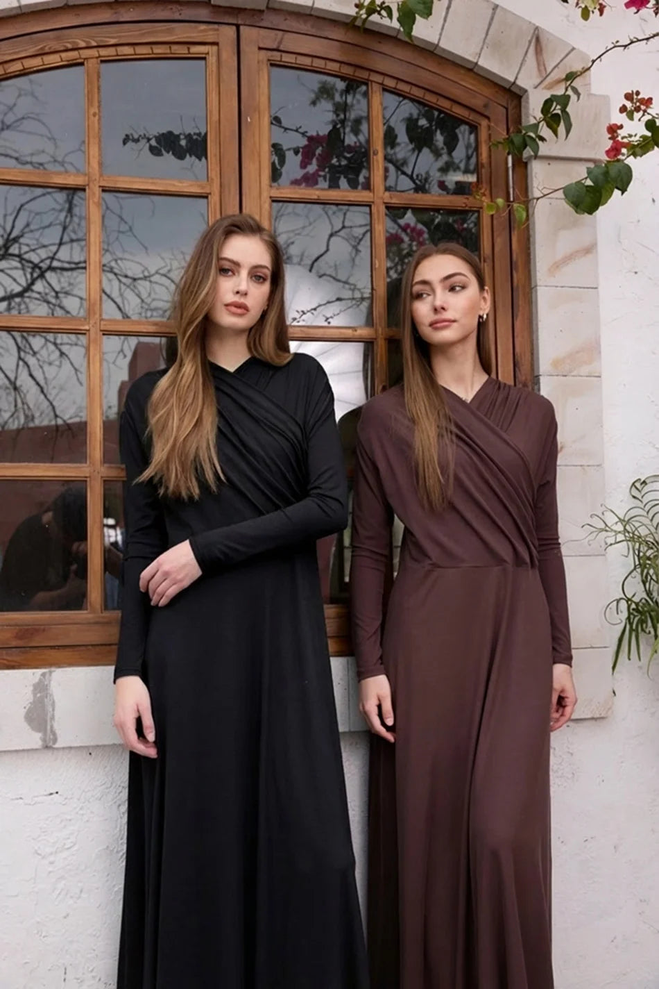 Original Design Flowy Wrap Cotton Maxi Dress | Elegant Lightweight V-Neck Long Dress for Women | Premium Dressy Medium-Stretch Floor-Length Gown | Comfortable Loose Fit Spring/Summer Wardrobe Essential Luxegan