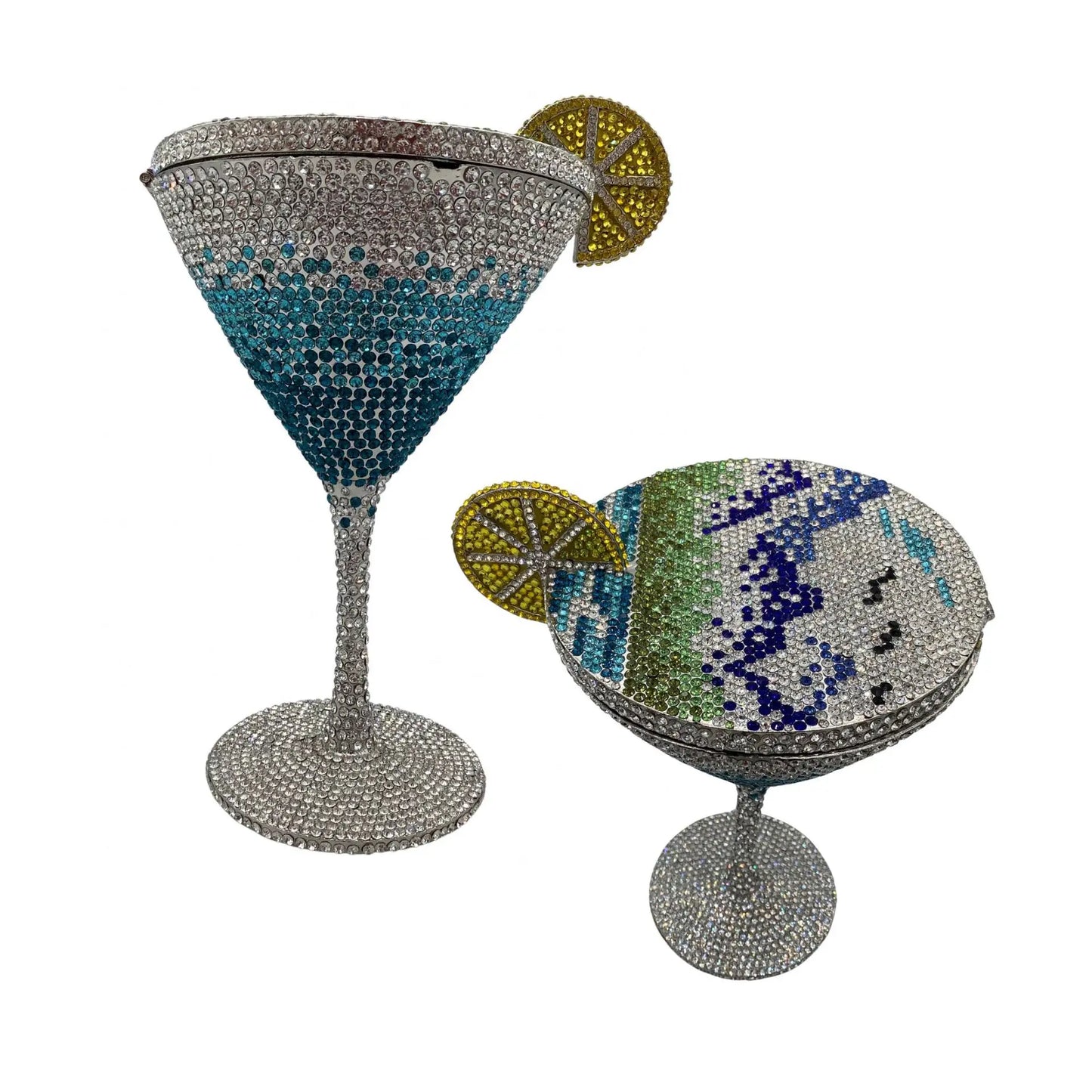 Jewels Martini-Glass Evening Purse | Sophisticated Diamond-Encrusted Bridal Handbag | Elegant Crystal Dinner Clutch | "Dignified" Rhinestone-Detailed Minaudière for High-Fashion Party Styling Luxegan