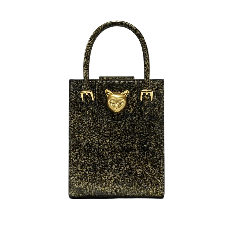 Hard Split Leather Cat Luxury Mini Bag | Designer Box Crossbody Luxegan