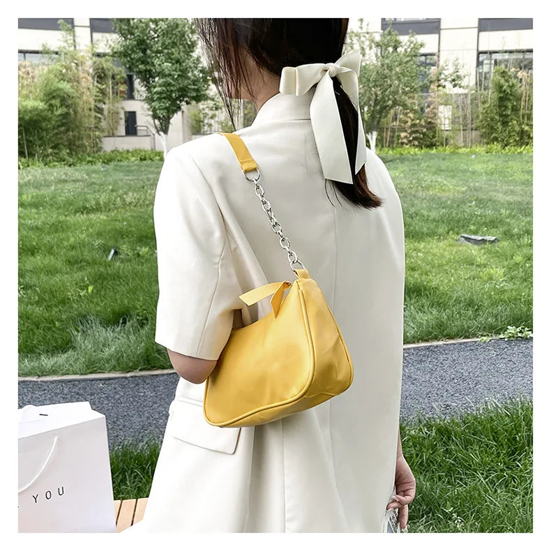 Shoulder Bags Women Underarm Chain Bag | PU Candy Colors Zipper Summer Simple Students Daily Casual Handbags Luxegan