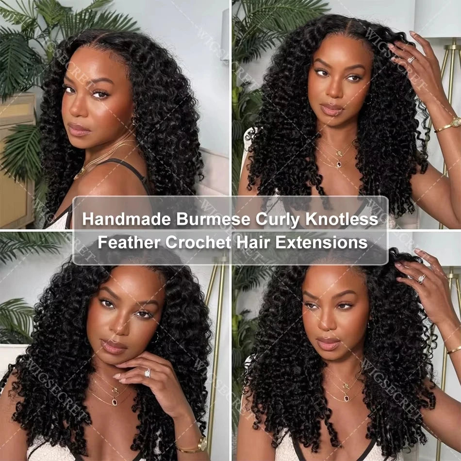Brazilian Remy Curly Crochet Human Hair | Pre-Separated Knotless Miracle Knots Feather Braiding - view 8