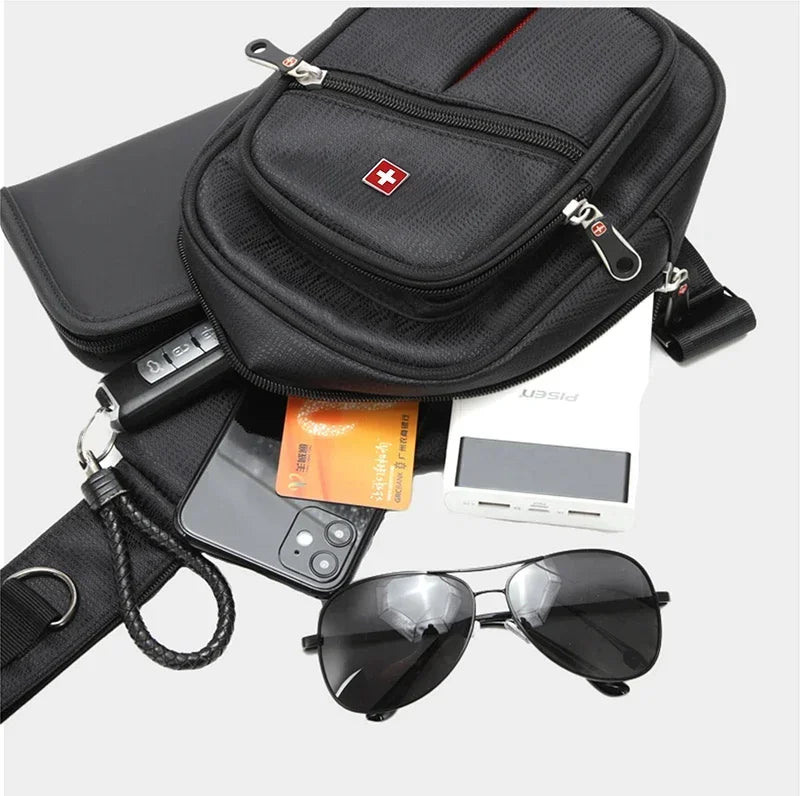 Men's Outdoor Leisure Waterproof Chest Bag | Sophisticated "Large Space Box" Silhouette | Practical Durable Oxford Sling Bag | "Dignified" High-Performance Casual Essential for Radiant Versatile Styling Luxegan