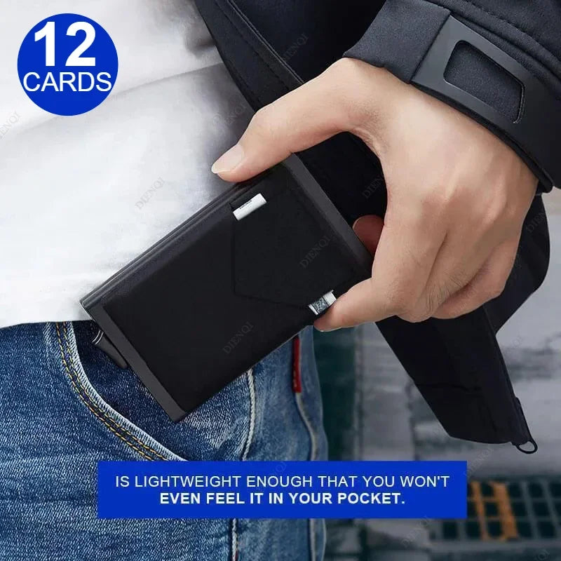 Automatic Pop Up Wallet Aluminum Double Card Case RFID Credit Card Holder Minimalist Metal Wallet Hold 12 Cards Wallet for Men