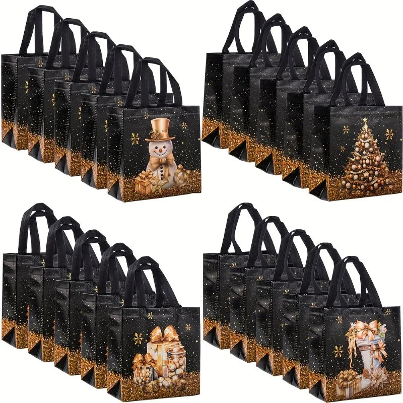 Festive Christmas Nonwoven Gift Bag | Snowman, Tree & Socks Design Tote Bags for Parties & Holiday Gifts Luxegan