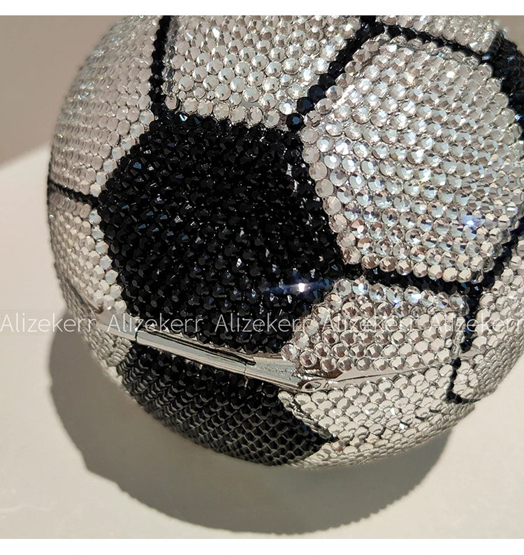 Football Shaped Crystal Evening Bag | Luxury Rhinestone & Metallic Sports-Chic Purse | Unique Boutique Diamond Wedding Party Clutch (Model AK-251119) Luxegan