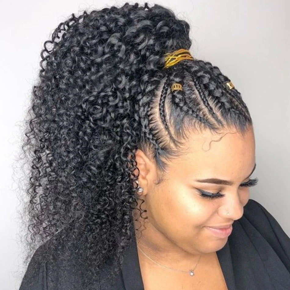16" Human Hair Bob Braid Wig | Afro Kinky Curly | 250% Density | Remy Hair | Lace Front Luxegan