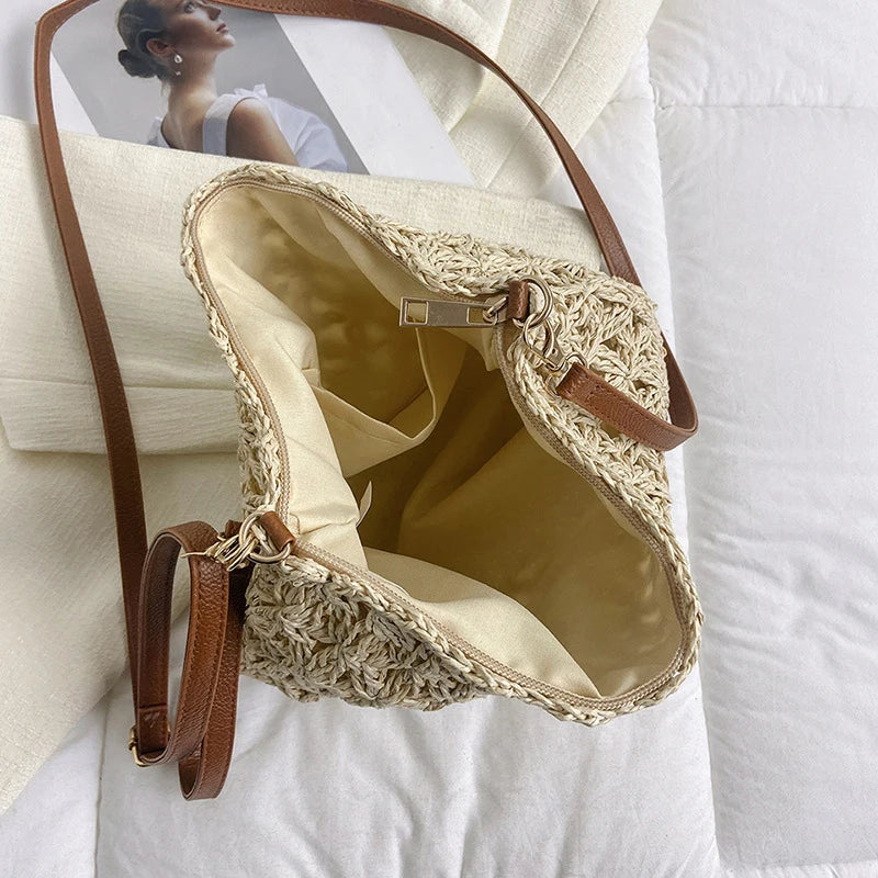 Straw Crossbody Bag for Women | Summer Woven Shoulder Bag & Raffia Beach Wristlet Luxegan