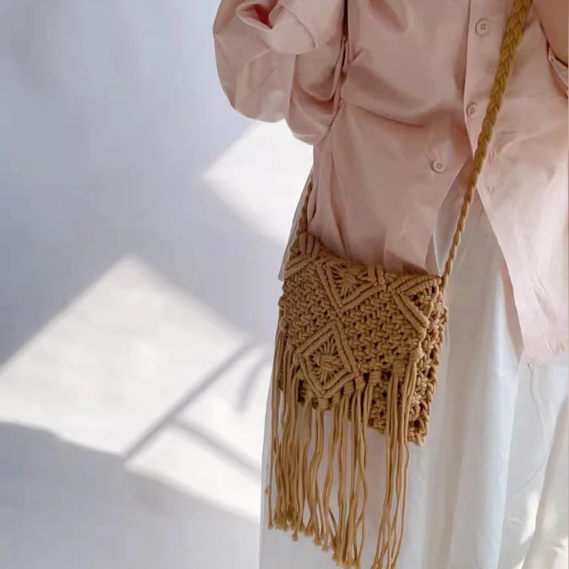 Soft Bohemian Straw Woven Crossbody | Hollow Out Summer Flap Bag Luxegan