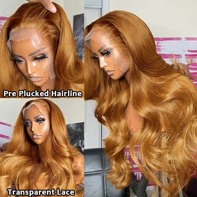 Ginger Blonde Body Wave Wig | Sophisticated 13x4 HD Transparent Lace Frontal | Elegant "Honey Ginger" Brazilian Human Hair | "Dignified" 16–32 Inch Pre-Plucked Remy Hair for Radiant Versatile Styling Luxegan