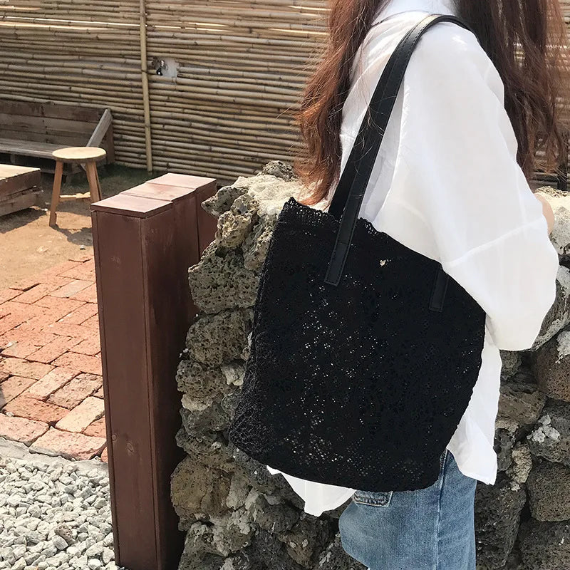 Bucket Shoulder Bag for Women | Lace Summer Korean Lace Elegant Women Tote & Shopping Female Bags (Lady Handbag & Female Beach Bag) Luxegan