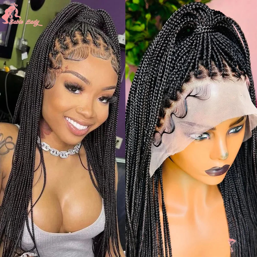 36 Inch Goddess Knotless Box Braids Cornrow Wig | 360 Full Lace