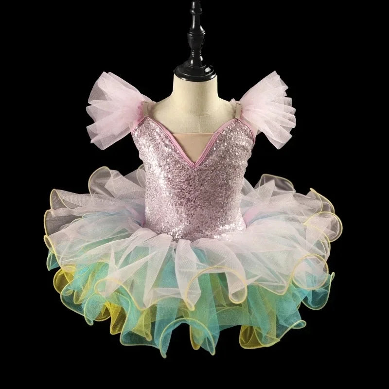 Girls' Tiered Patchwork Tutu Party Dress | Cute Princess Stage Dance Costume | Summer Sleeveless O-Neck Mini Ball Gown Kids Outfit Luxegan