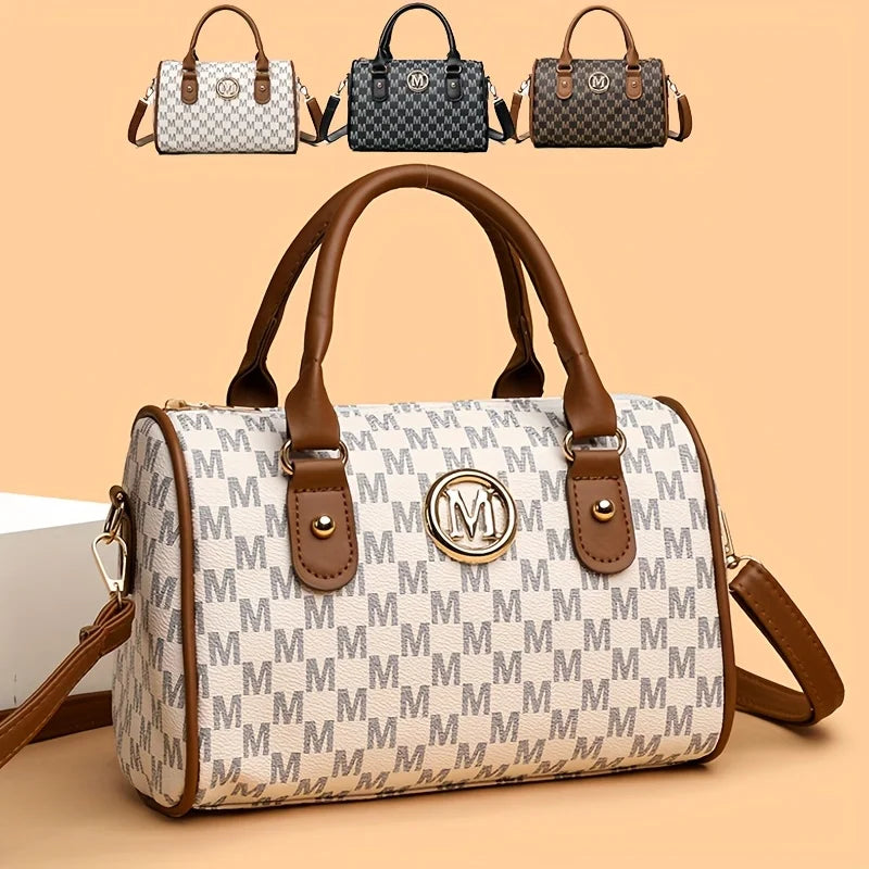 Vintage PU Leather Alphabet Bag | Golden "M" Logo Crossbody Purse Luxegan