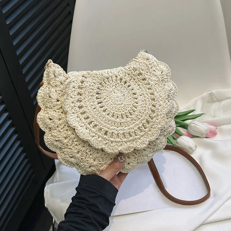 Vintage Woven Handbag | Round Summer Beach Bag & Crossbody Bag Luxegan