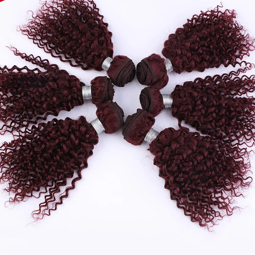 Brazilian Kinky Curly Human Hair Bundles | 100% Remy Jerry Curly Extensions 6Pcs 99J Luxegan