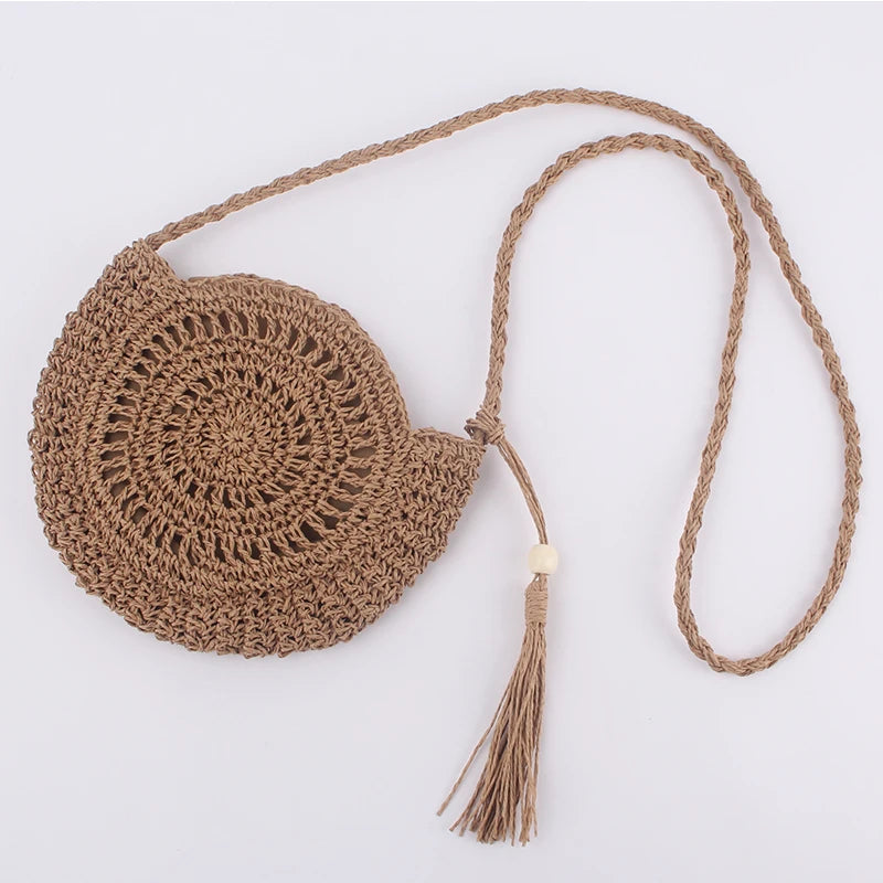 Round Soft Paper Rope Shoulder Bag | Tassel Summer Beach Handmade Crossbody Bag Luxegan