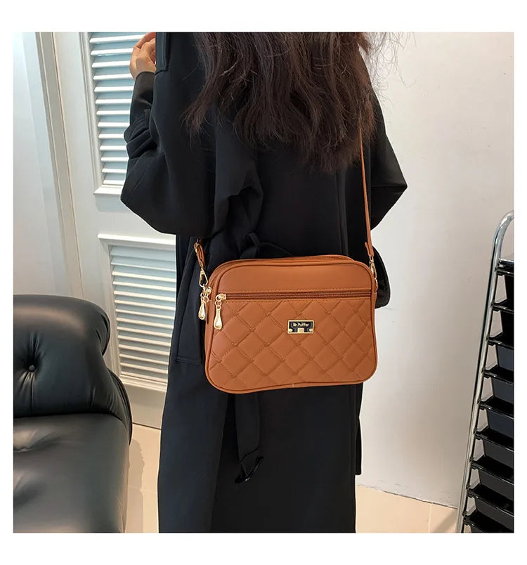 Women's New Cross Border Foreign Trade Lingge PU Crossbody Bag | Versatile Small Messenger Bag & One Shoulder Square Handbag Luxegan
