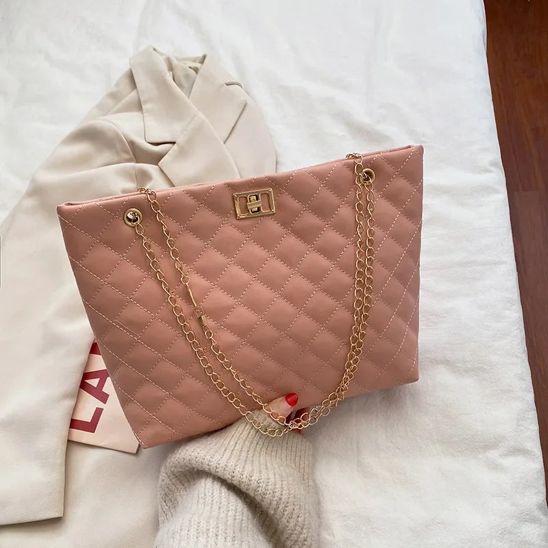 Tote Bags for Women | PU Leather Diamond Lattice Handbag & Large Capacity Underarm Shoulder Bag Luxegan