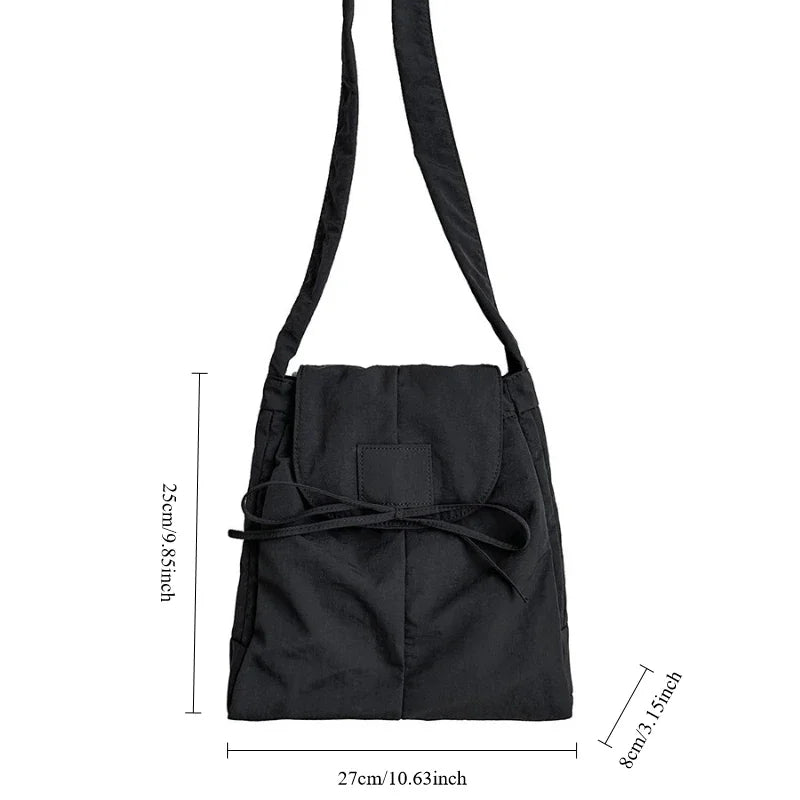 Vintage Flap Nylon Bow Crossbody Bag | Large Autumn Commuter Shoulder Bag & Simple Messenger Bag Luxegan