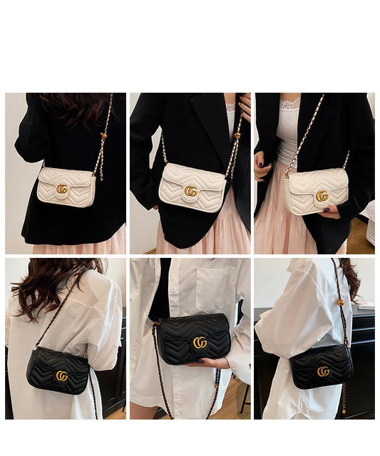 Luxury Designer Women’s Small Square Handbag | Stylish Embroidered Check Satchel | Elegant Chain Crossbody Shoulder Bag | Sophisticated Four-Season Fashion Purse Luxegan