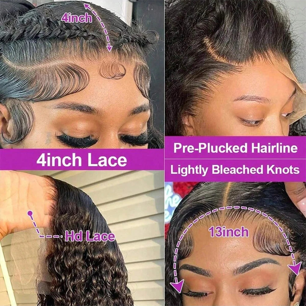 40-Inch Deep Wave HD Lace Frontal Wig | 250% Density Brazilian Remy Human Hair Wig | 13x4 / 13x6 Transparent Swiss Lace Frontal Deep Curly Wig for Women Luxegan