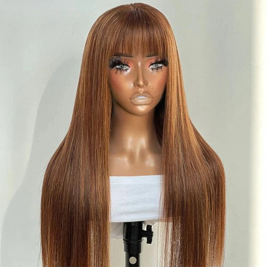 Highlight P4/30/27 Brazilian Straight Human Hair Wig with Bangs – 100% Remy | Full Machine Made - view 2