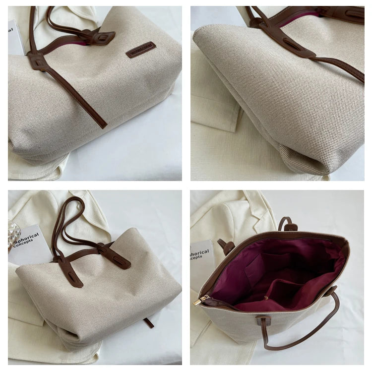 Women’s Casual Large Capacity Canvas Shoulder Bag | Soft Multi-Purpose Satchel Handbag | Durable Solid Canvas Shopper for Travel, Work, and Daily Use Luxegan