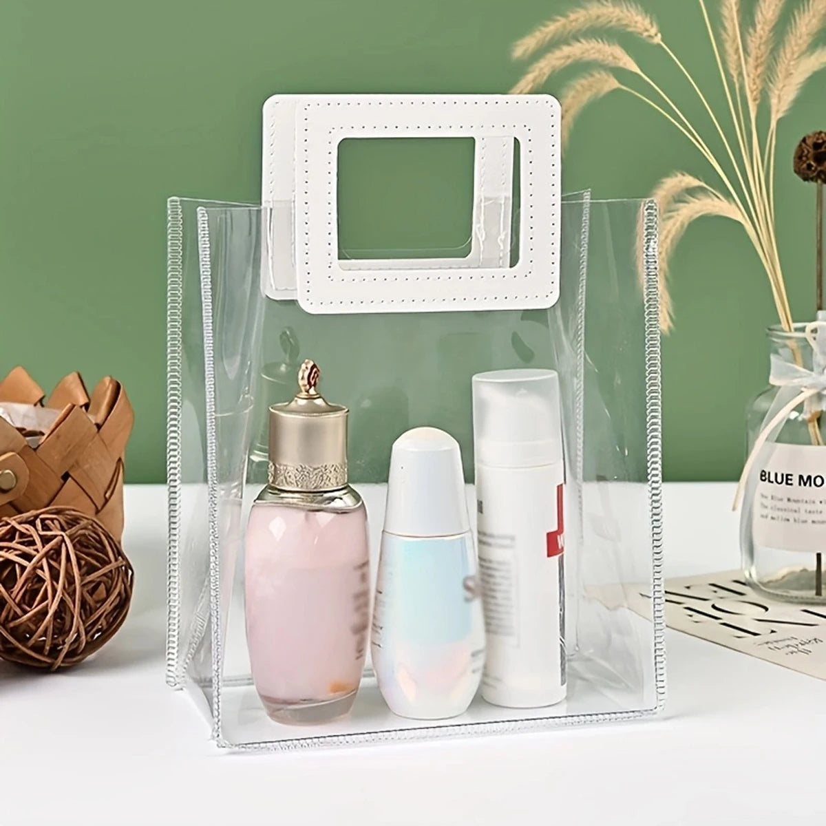 Romantic Transparent Handbag | White Handle & Flower Design Luxegan