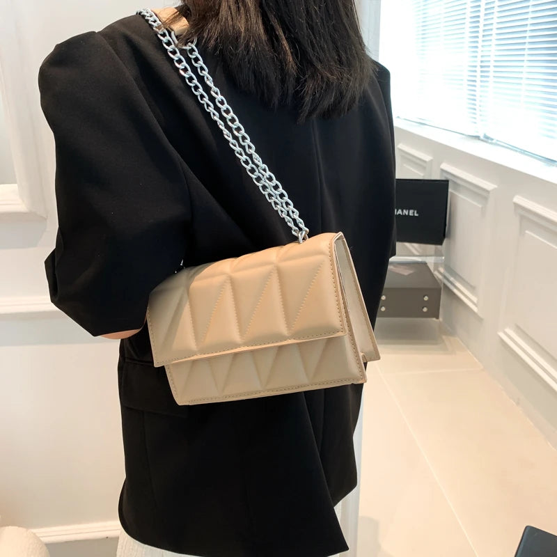 Classic Square Chain Bag | Stylish PU Leather Crossbody Purse Luxegan