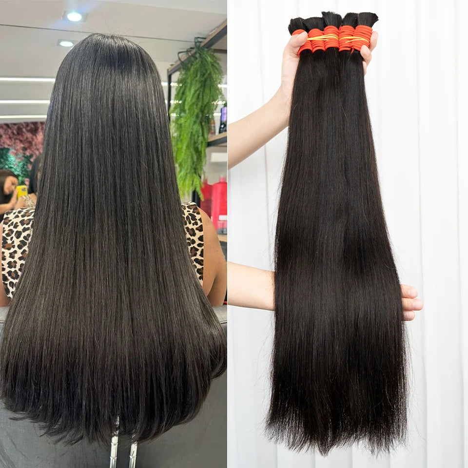 Straight Human Hair for Braiding | No-Weft Bulk Extensions | 18–30 Inches