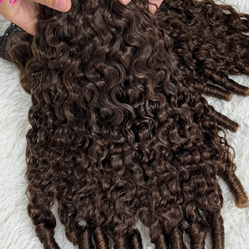 12A Grade Brown Burmese Pixie Curly Human Hair Bundles | 100% Brazilian Remy Human Hair Weaving | Machine Double Weft Pixie Curls Extensions for Full Head Luxegan