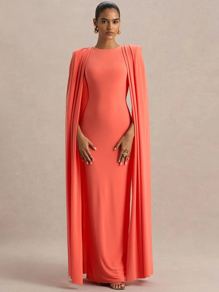 Solid O-Neck Full-Length Sleeve Slim Fit A-Line Midi Dress – Natural Waist, Polyester-Elastane, All Season Luxegan