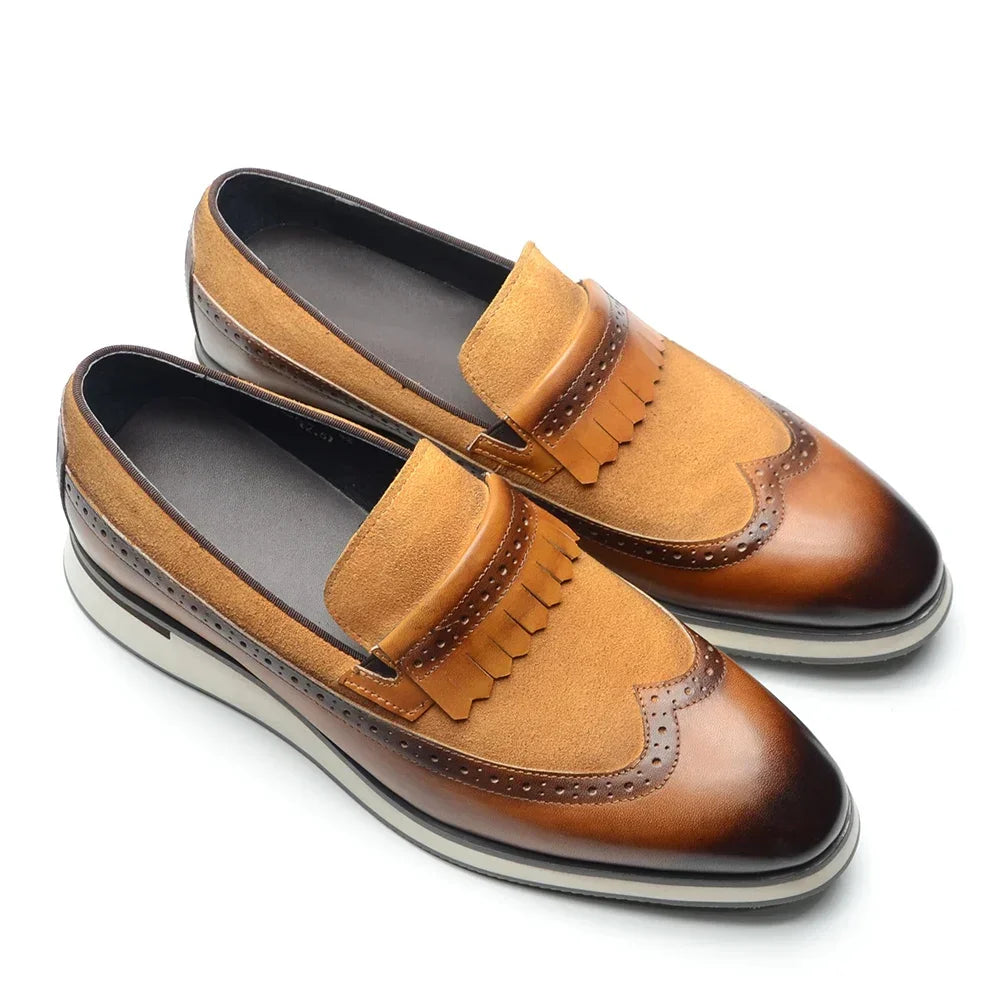 Many Colors Classy Men's Genuine Leather Tassel Loafers | Cow Suede Wingtip Brogue Casual Business Flats Luxegan