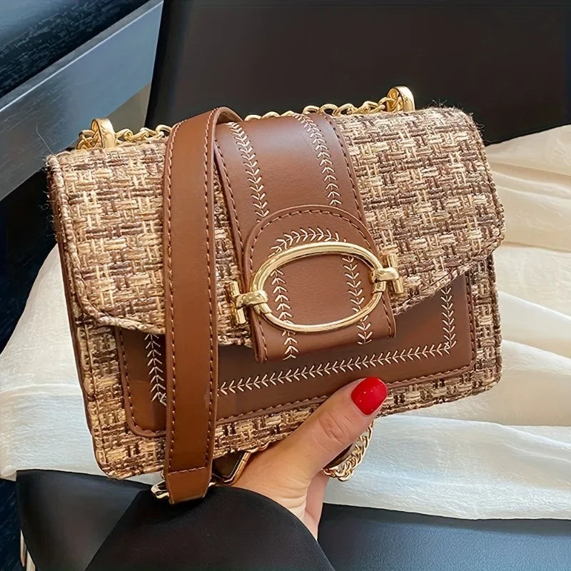Chic Mini Plaid Tweed Crossbody Bag with Adjustable Strap Luxegan