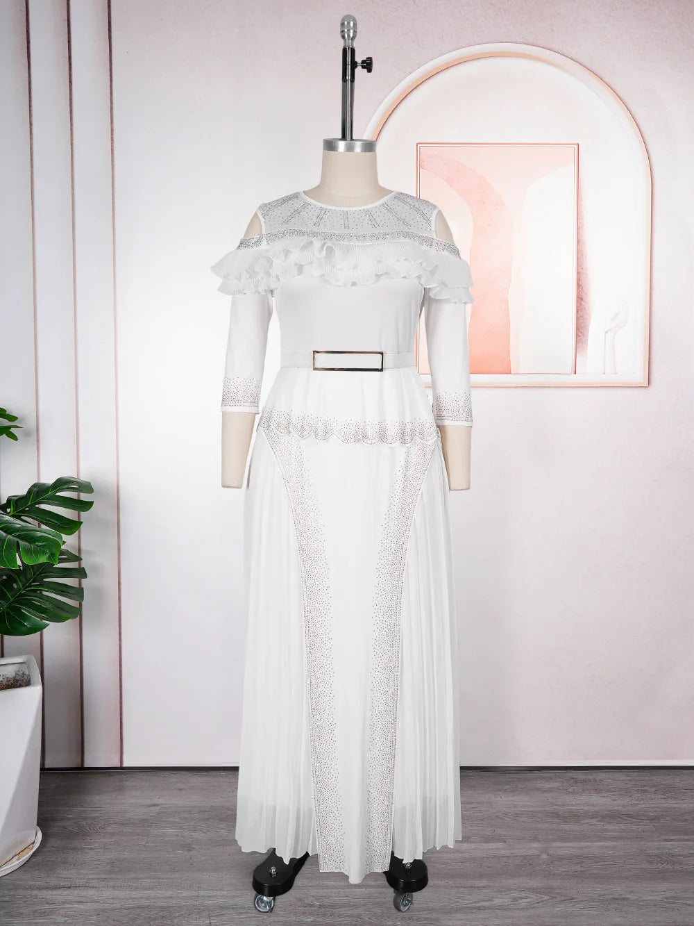 Wedding Party Prom Dress Dubai African Women Luxury Ruffle Pleated Long Dress Ankara Dashiki Turkey Clothes Formal Occasion Gown