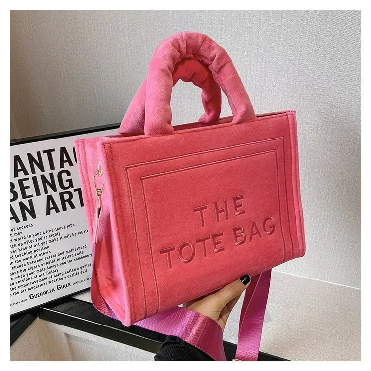 Aesthetic Velour Square Tote Bag | Elegant Letter Print Ladies Shoulder Bag | Sophisticated Felt & Velour Crossbody | Women’s Charisma Top-Handle Handbag with Interior Cell Phone Pocket Luxegan