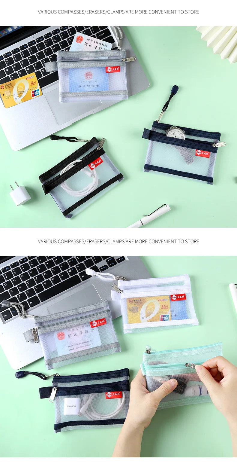 Bolsos cuadrados de nailon de doble capa con cremallera, monederos, carteras, tarjeteros para identificación bancaria y tarjetas de crédito, licencia B8, bolsas de almacenamiento con bolsillo