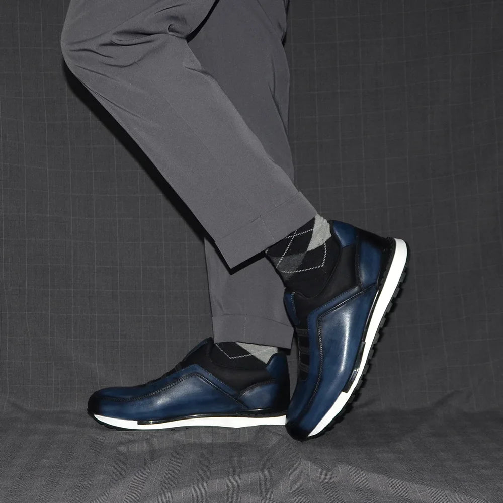 Classic Brand Design Men's Sneakers | Sophisticated Genuine Cow Leather Loafers | Elegant "Handmade Color Block" Silhouette | "Dignified" Breathable Slip-On Shoes for Radiant Versatile Styling Luxegan