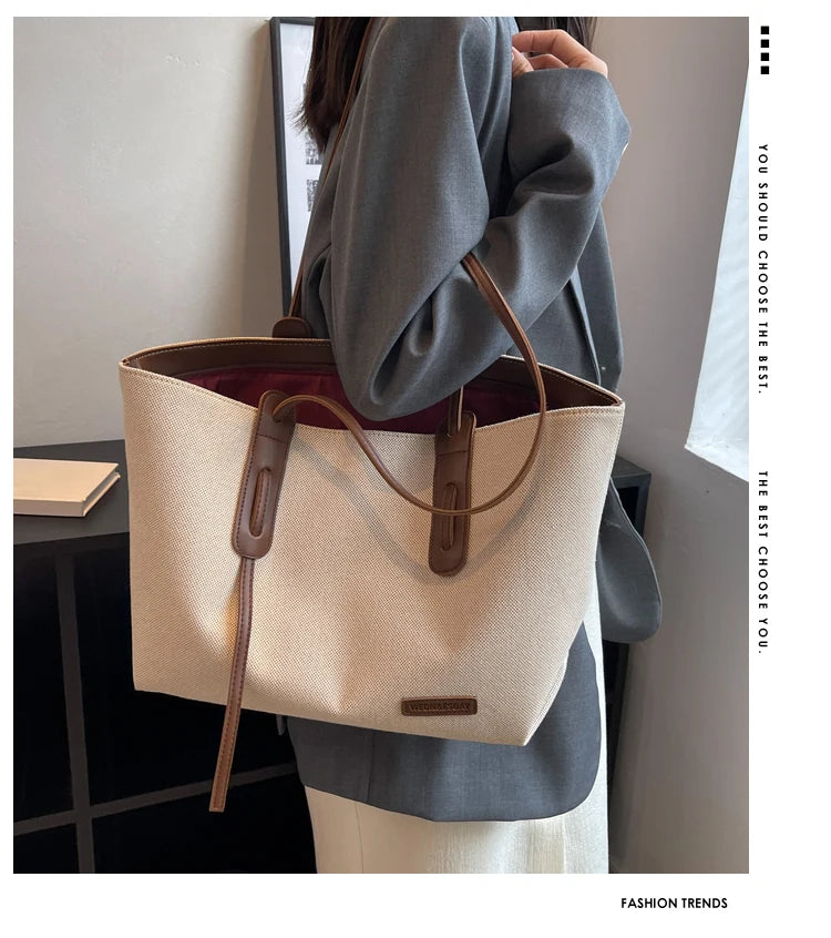 Women’s Casual Large Capacity Canvas Shoulder Bag | Soft Multi-Purpose Satchel Handbag | Durable Solid Canvas Shopper for Travel, Work, and Daily Use Luxegan