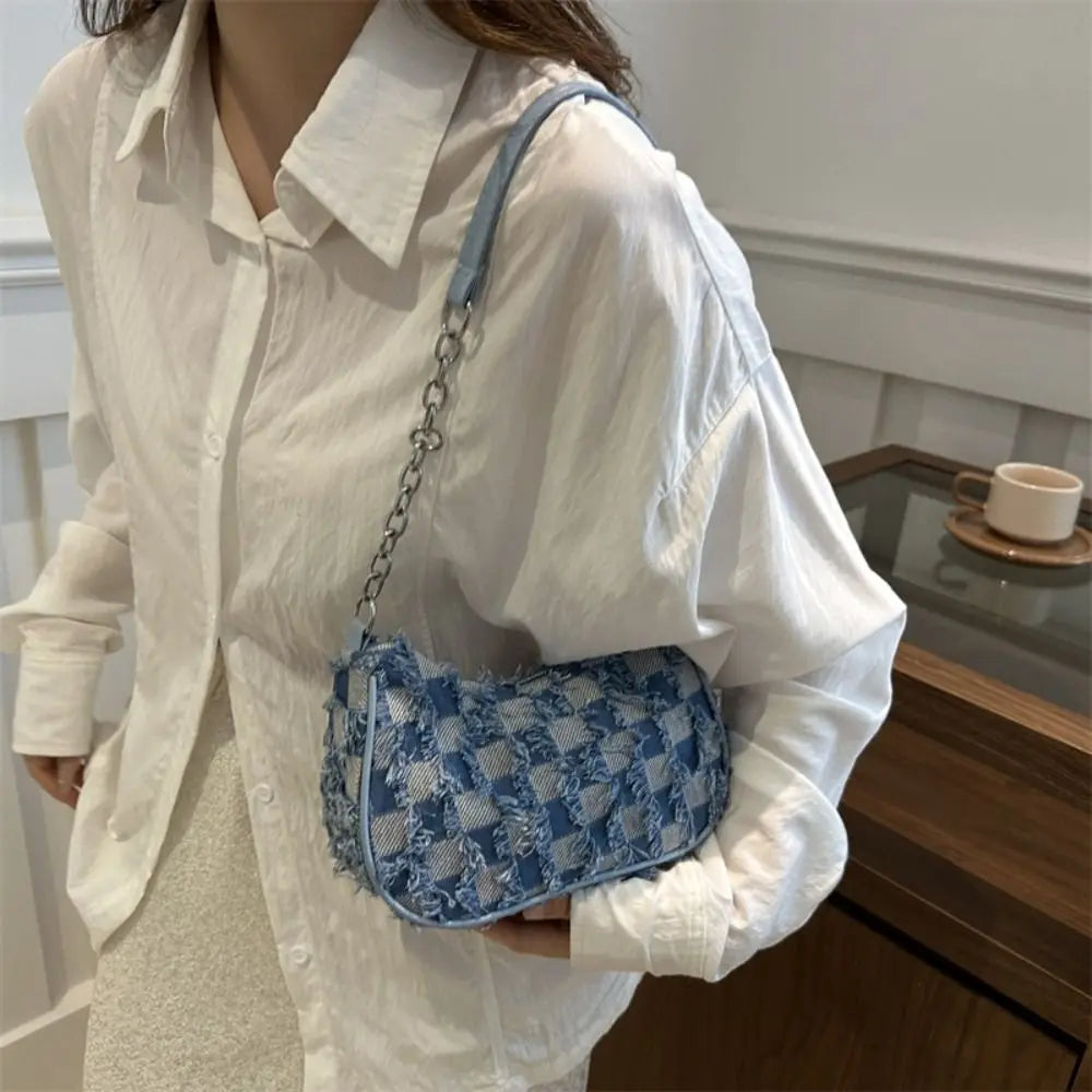 Trendy New Design Single Shoulder Bag | Vintage Y2K Denim Underarm Bag | Korean Star Women's Handbag Luxegan