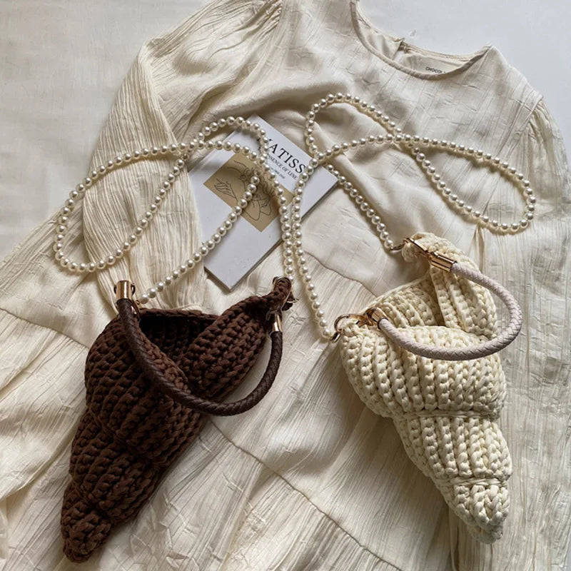 Hand-Woven Shell Bag | Luxury Pearl Chain Crossbody Purse Luxegan