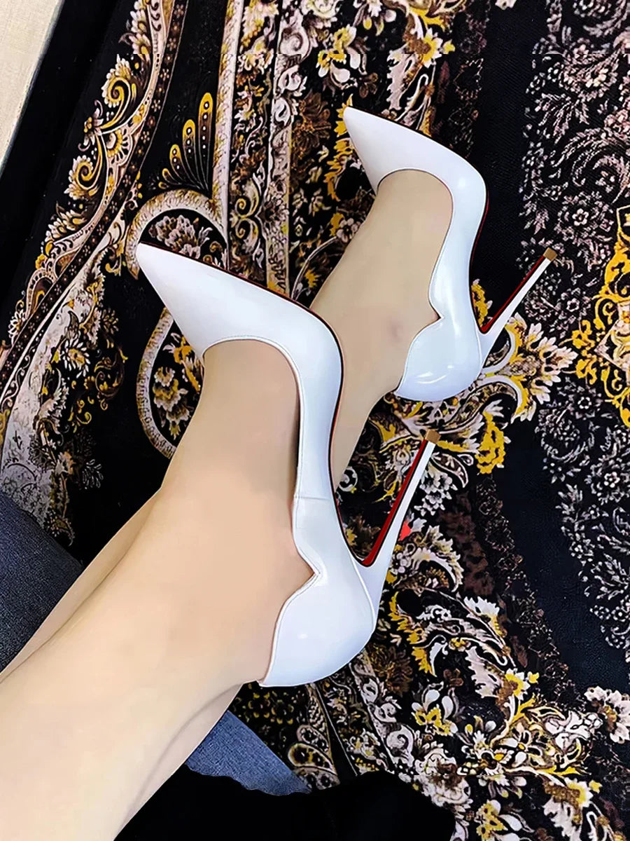 New Spring/Summer 12cm Ultra Shallow Stiletto | Sophisticated Black Red-Bottom High Heels | Elegant "Handmade Patent Leather" Silhouette | "Dignified" Sexy Pointed Single Shoes for Radiant Versatile Styling Luxegan