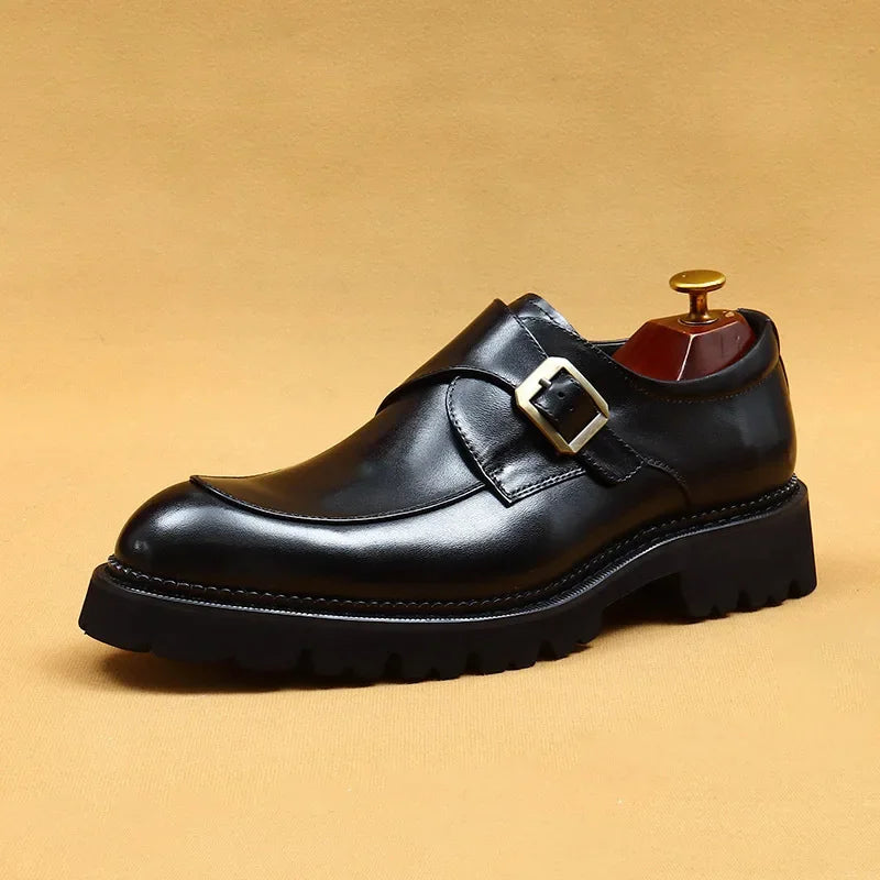 European Luxury Men's Sneakers | Sophisticated Double Monk Strap Cow Leather Footwear | Elegant "Wingtip Brogue" Silhouette | "Dignified" Round-Toe Casual Shoes for Radiant Versatile Office & Party Styling Luxegan