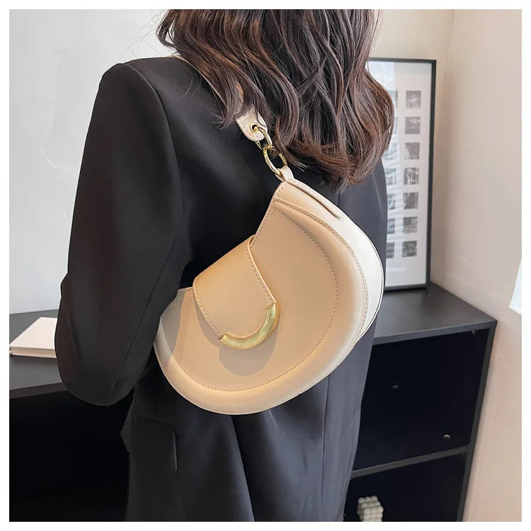 Designer Trend Leather Underarm Bag | Sophisticated Solid Color Small Armpit Shoulder Bag | Elegant Casual Bucket Shaped Handbag | Luxury Soft PU Leather Crossbody with "Dignified" Magnetic Hasp Luxegan