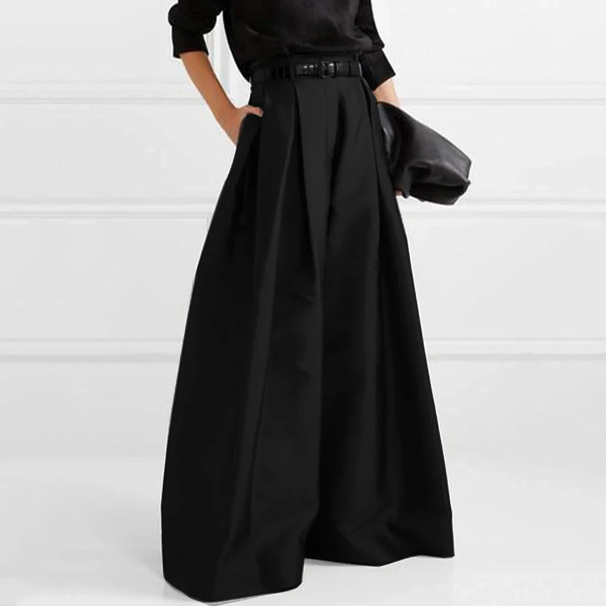Solid Color Wide Leg Pleated Trousers | Sophisticated High-Waist Full-Length Silhouette | Elegant "Zipper Fly" Urban Fashion | "Dignified" Nylon-Cotton Blend for Radiant Versatile Styling Luxegan