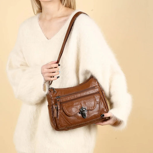 Retro Multi-Pocket PU Leather Handbags | Luxury Designer Shoulder Bag Luxegan