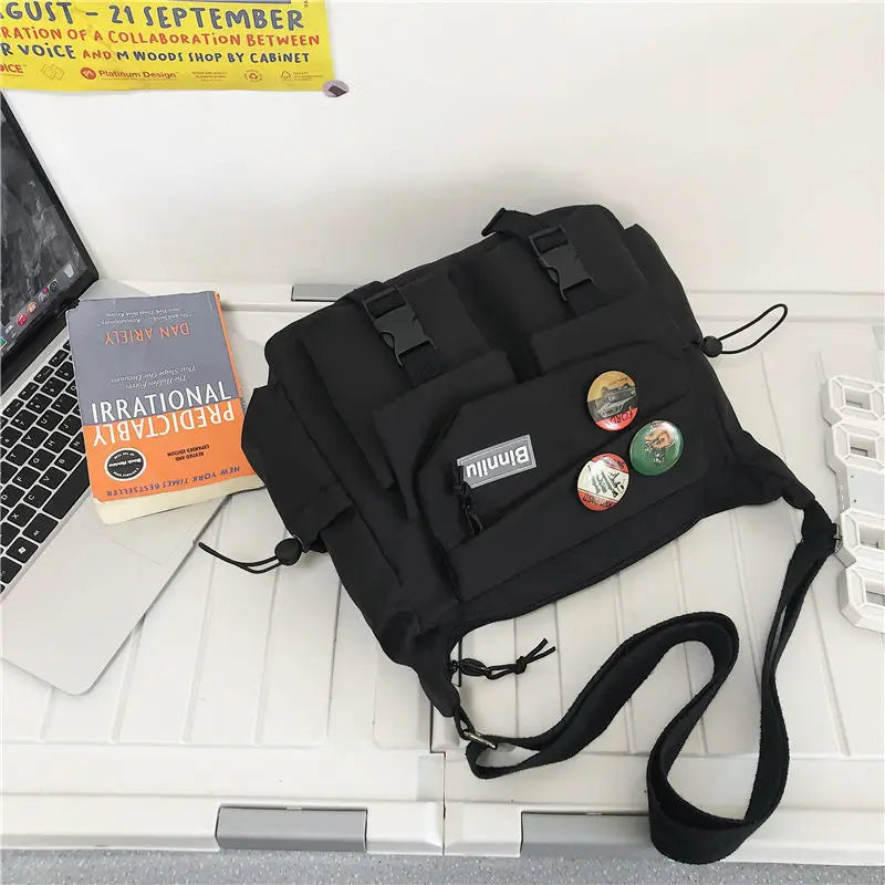 Japanese Simple Messenger Bag | Student Nylon Waterproof Canvas Handbag & Shoulder Crossbody Bag