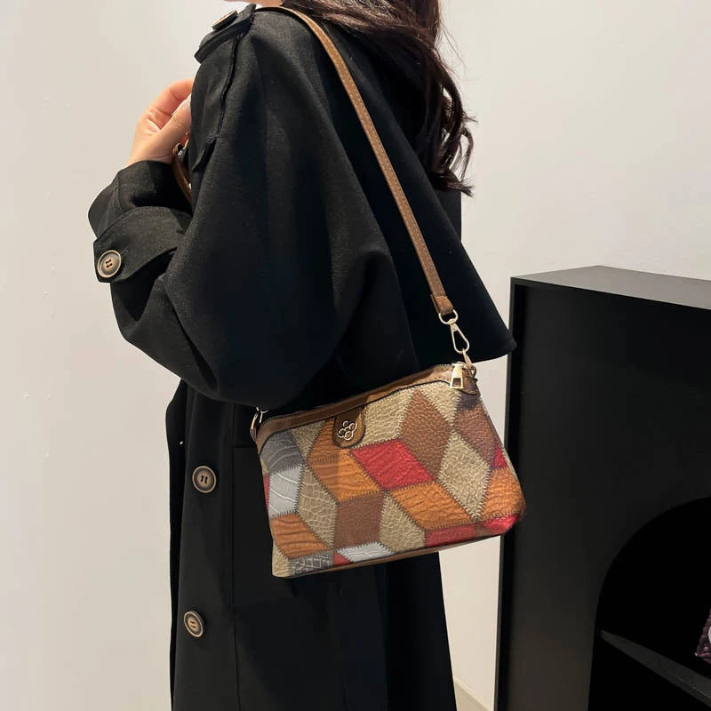 Vintage Designer PU Leather Handbag | Quality Patchwork Messenger Bag for Women | Classic Flap Shoulder Crossbody Purse for Daily Outdoor Use Luxegan