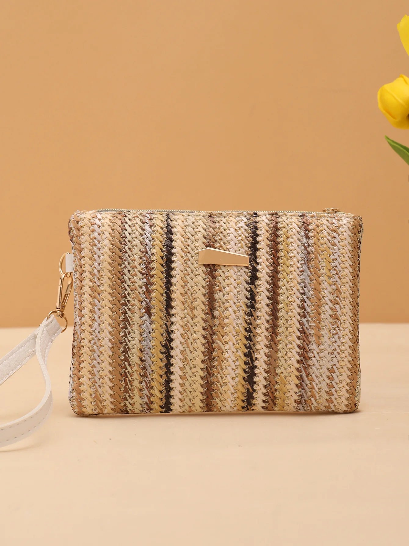 Colorful Rattan Knitting Beach Clutch | Fashion Straw Woven Wristlet Bag | Summer Vacation Money & Coin Purse | Versatile Rainbow Dinner Wallet Luxegan