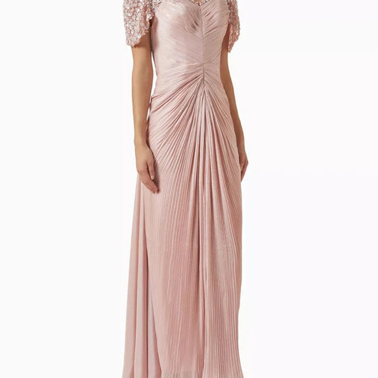 Sequined Stole Straight Evening Dress | V-Neck Sleeveless Floor-Length Draped Gown Luxegan